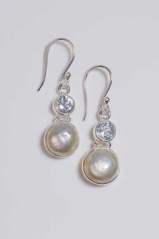 Ohringe 925 Silber mit Aquamarin & Barockperlen | 3 cm elegante Damen Ohringe | Hochwertiger Schmuck