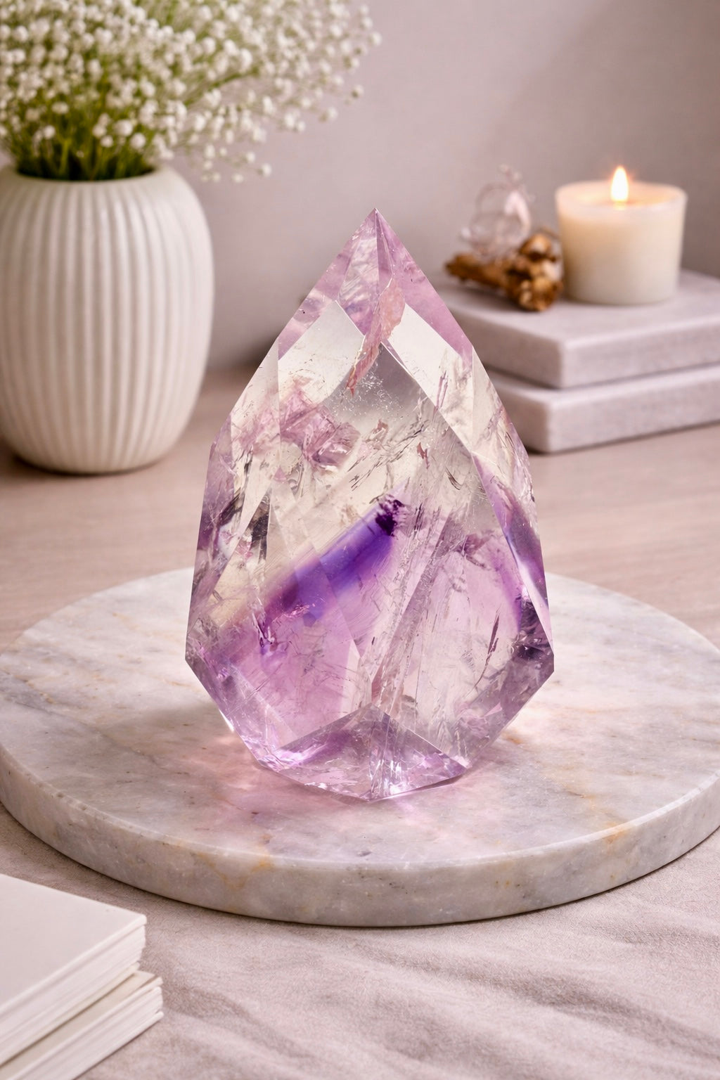 Wunderschönes Phantom-Amethyst Ornament – facettiert, mit Regenbogen & Phantom 💜🌈  - 6.3cm