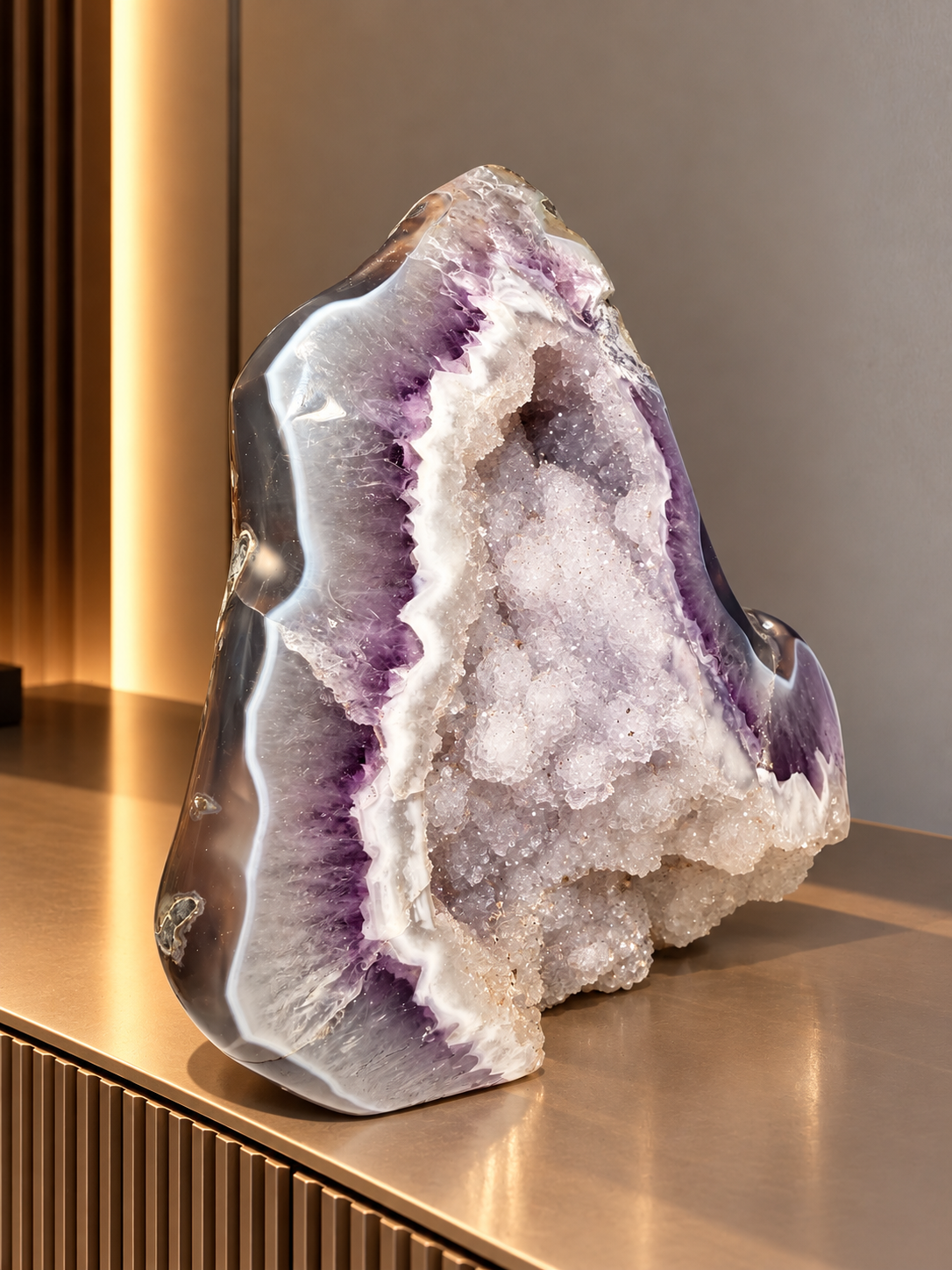 Snow White Rainbow-Amethyst  mit schneeweissen Sugar-Kristallen