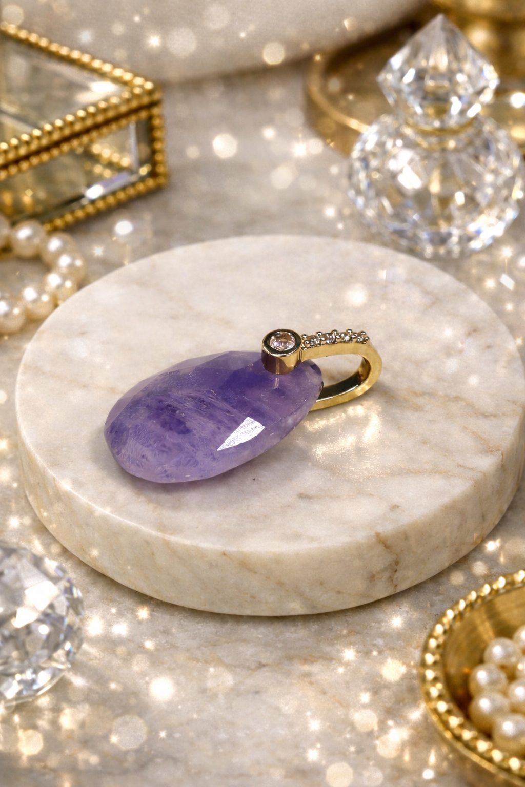 Amethyst-Anhänger Lightgold mit Zirkonia 2.2 cm