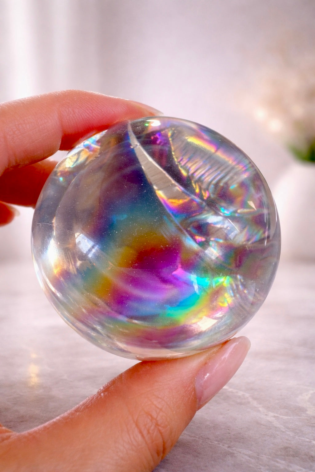 Lemurian Quartz Sphere 5.2 cm, 205 g – Ultra-clear with Full Rainbow