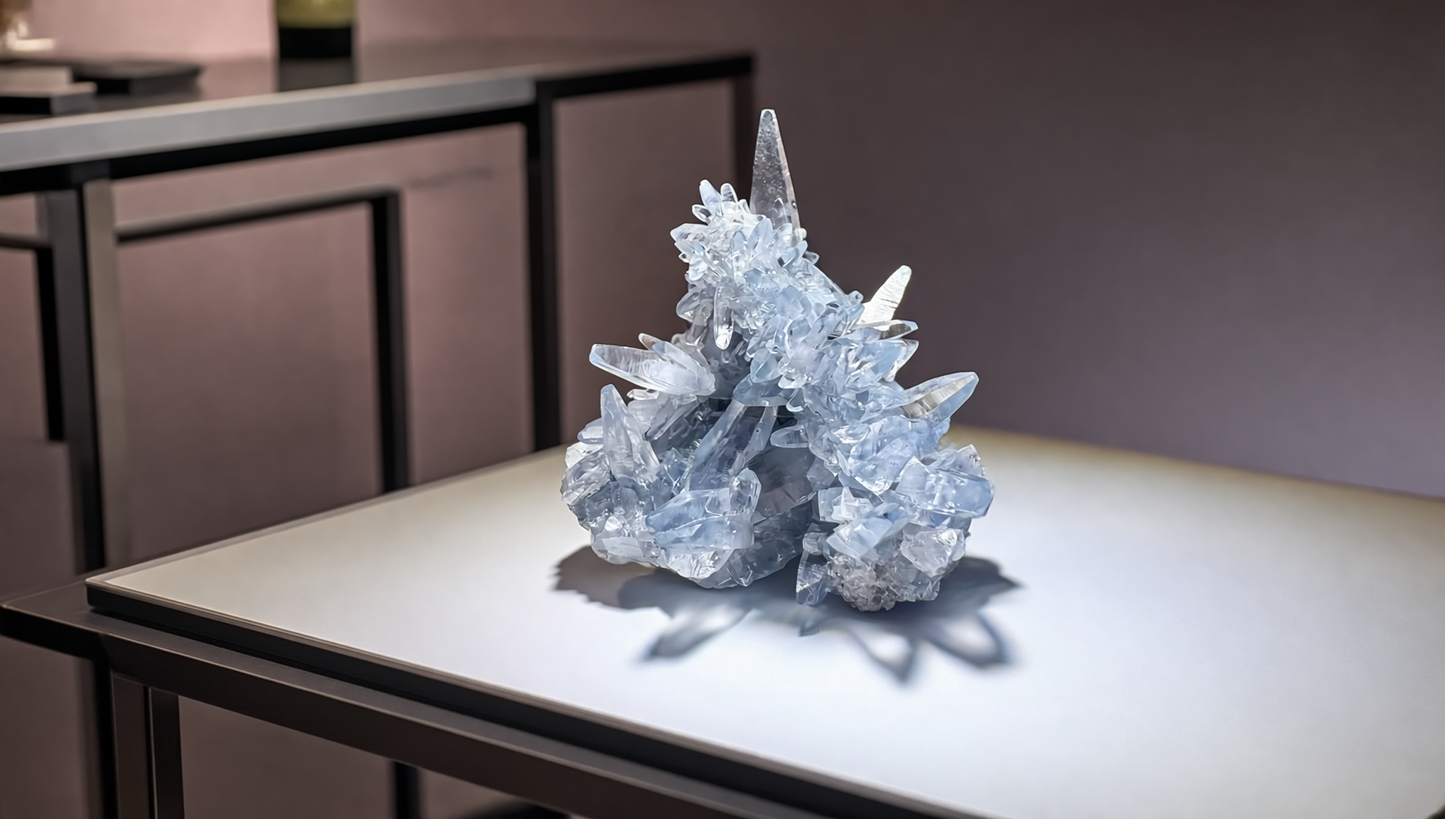 Celestin Stufe aus Madagaskar 💎 Klar & funkelnd – Kristall mit transparenten Spitzen ✨ Museumsqualität 6,5 cm