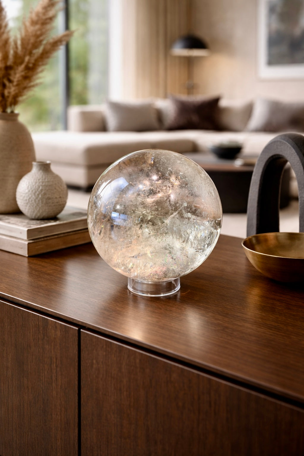 Huge very clear smoke quartz crystal ball - 12cm, 2.7kg