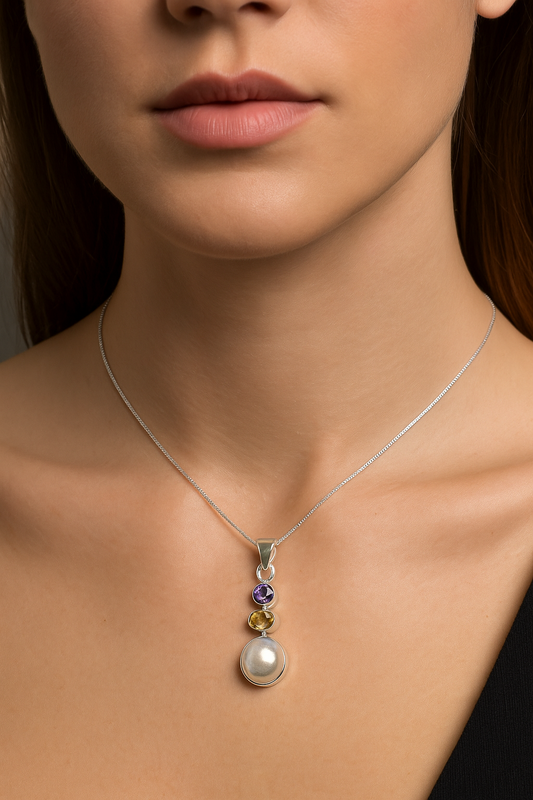 Barockperlen-Anhänger mit Citrin und Amethyst aus 925 Silber