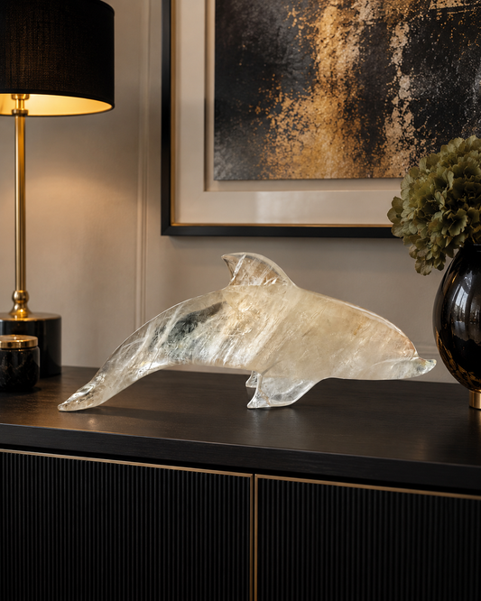 Bergkristall-Delfin mit Citrin 37 cm | Luxus Kristallkunst