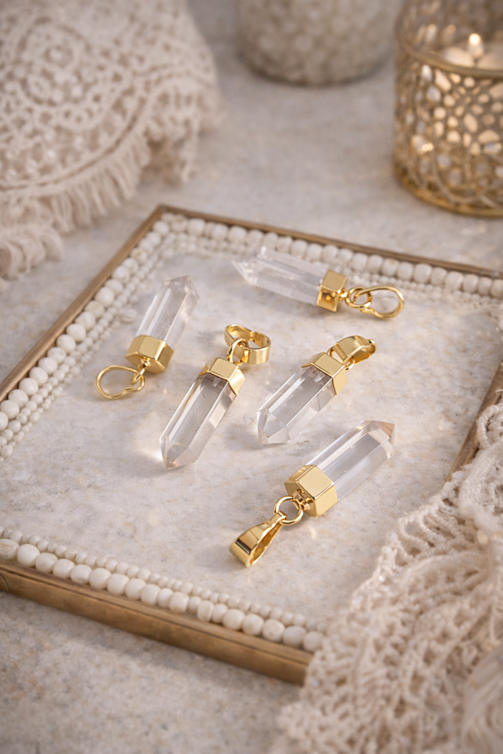 Bergkristall Anhänger 18 Karat vergoldet – klare Kristallspitze