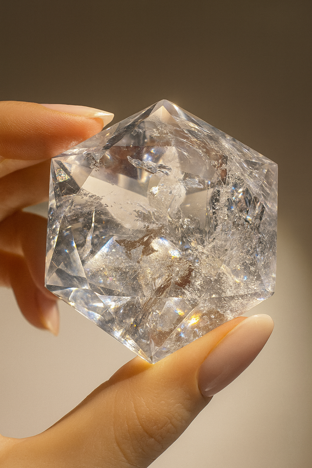 Ultraklarer facettierter Bergkristall 💎 6.2cm – Diamantschliff & Lichtspiel – 163g Edelstein aus Brasilien