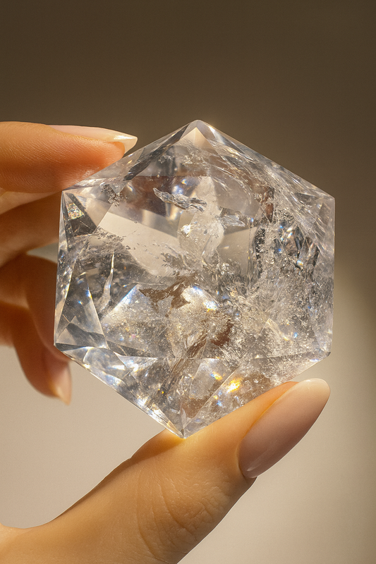 Ultraklarer facettierter Bergkristall 💎 6.2cm – Diamantschliff & Lichtspiel – 163g Edelstein aus Brasilien