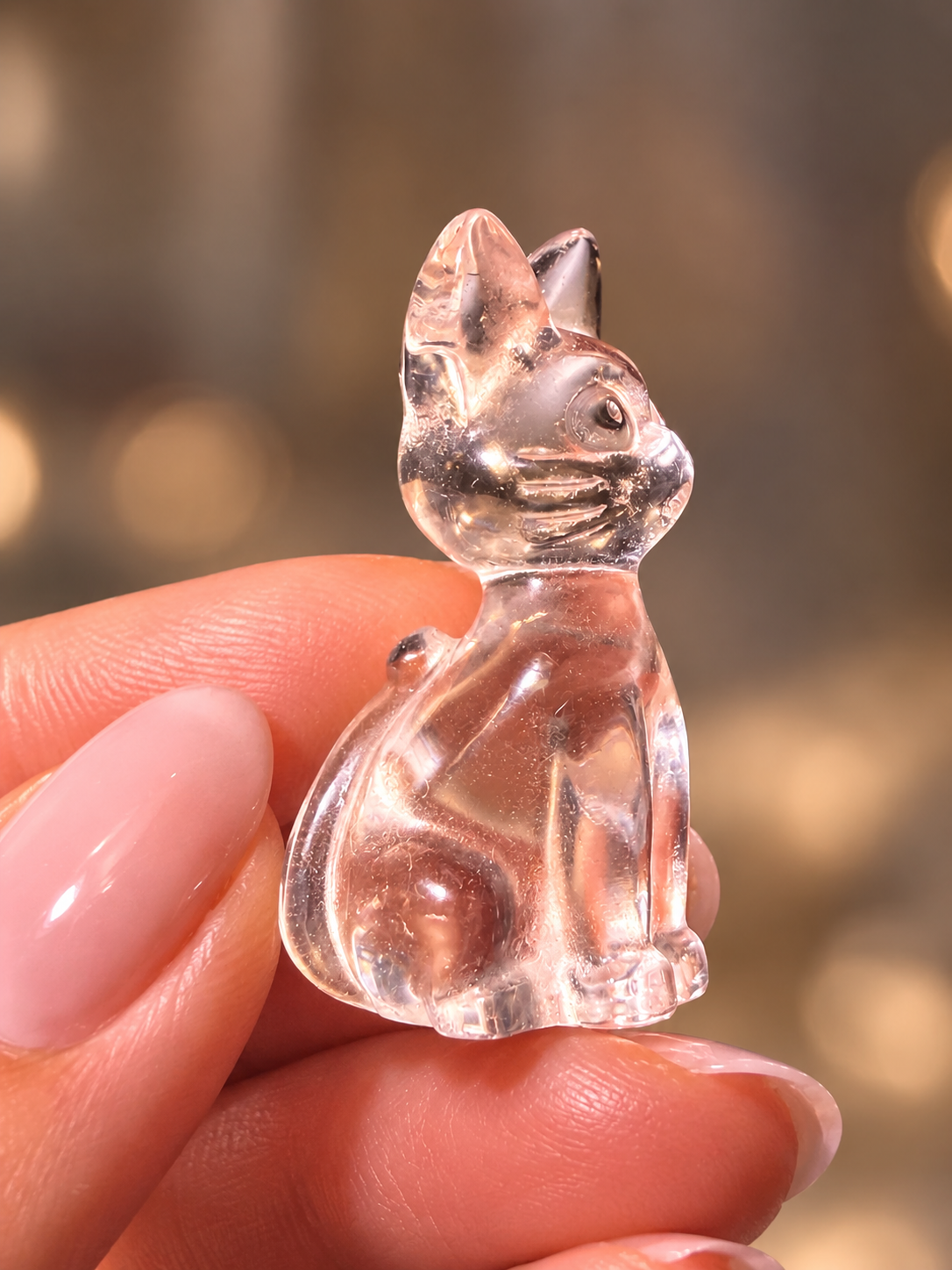 Bergkristall Katze – handgefertigte Figur aus Brasilien, 3 cm