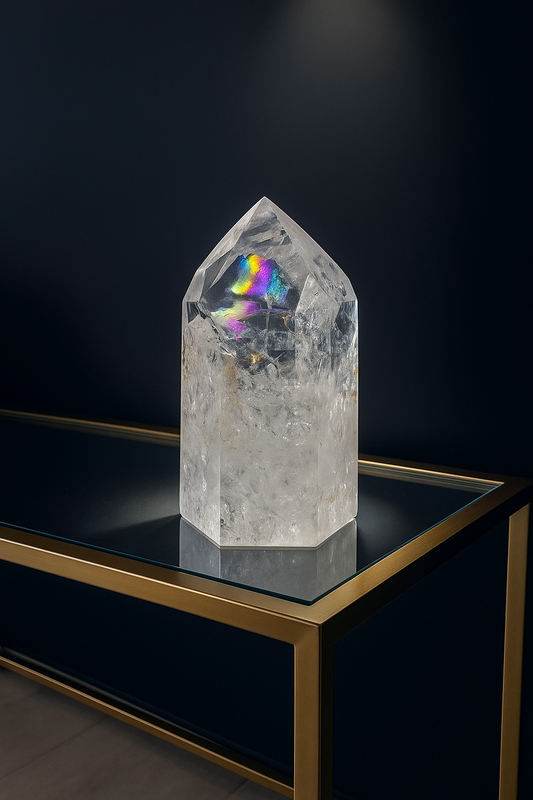 Bergkristall Regenbogen Spitze 11 cm 496 g | Glasklarer Quarz mit Regenbogen aus Brasilien – Premium Sammlerstück