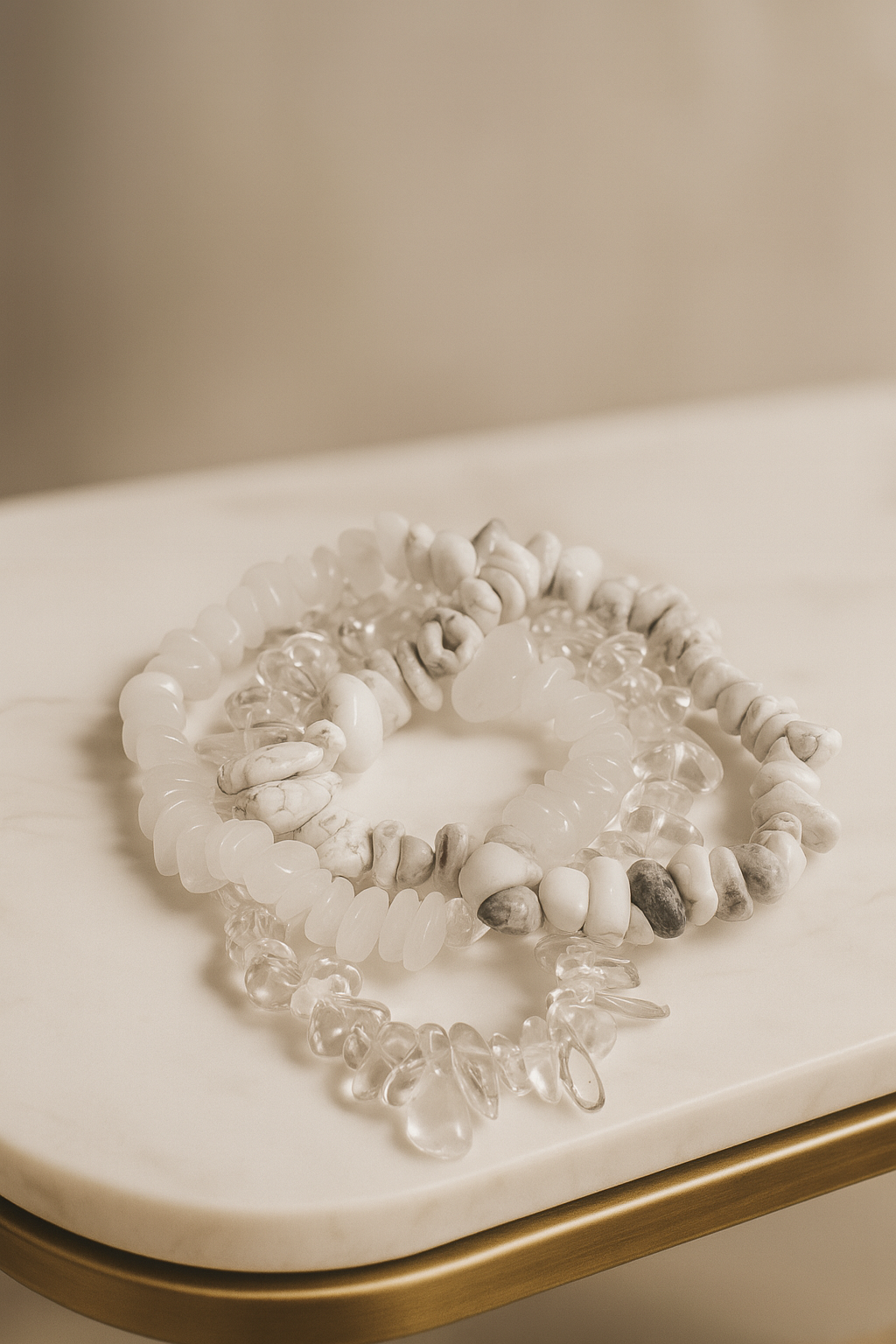 Bergkristall White Jade Howlite Armband Set