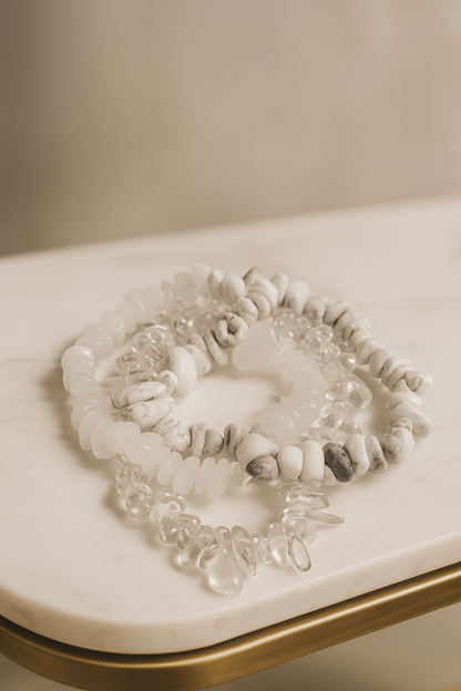 Bergkristall White Jade Howlite Armband Set