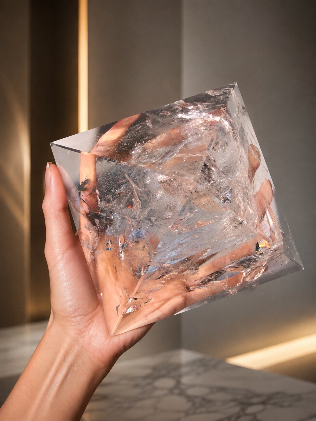 Bergkristall XL Lemurian Pyramide 14,2 × 14,2 × 10,5 cm, 2,19 kg, extra klar, Brasilien