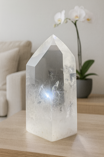 Bergkristall kaufen – 13 cm · 800 g · Extra klar mit Regenbogen 