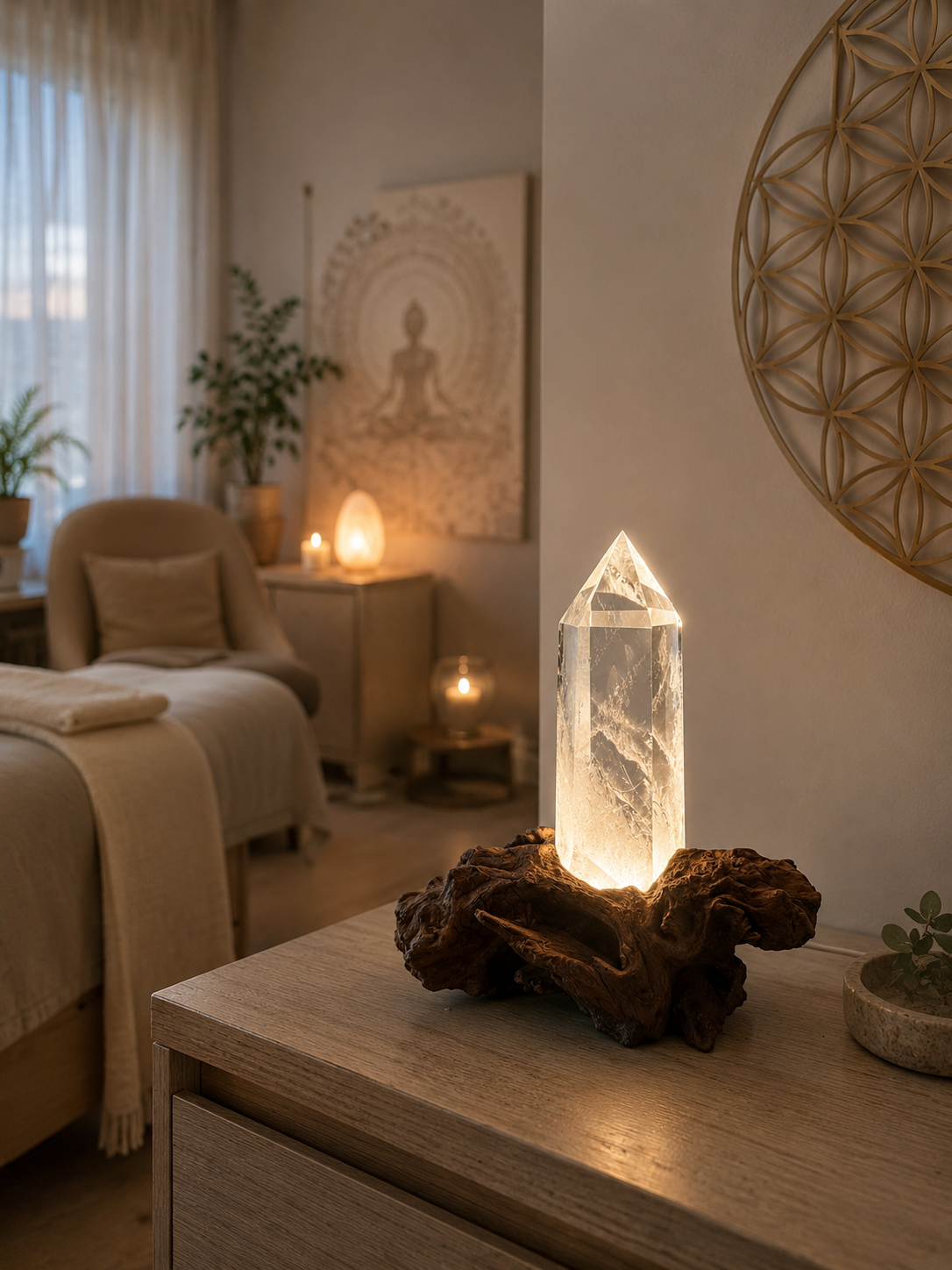 Bergkristalllampe mit LED | Naturwurzel Kristall Unikat AAA Qualität