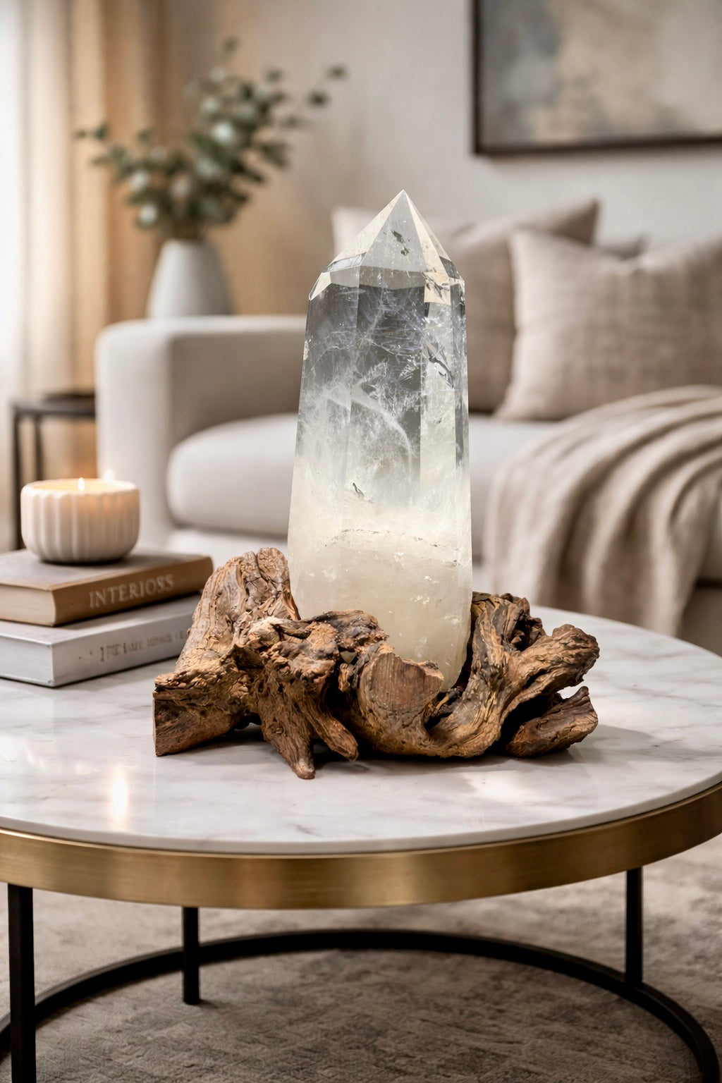 Bergkristallspitze extraklar 27 cm mit Wurzelständer 2.57 kg Naturkristall Unikat