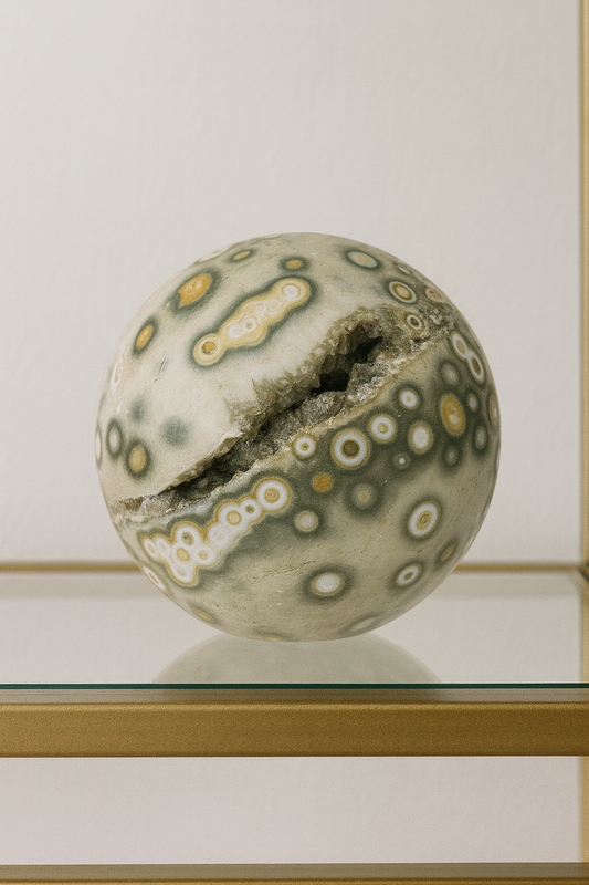 Bezaubernde Ocean Jasper Kugel aus Madagaskar – 5.1 cm, 181 g – seltene Farben & Mikrokristalle