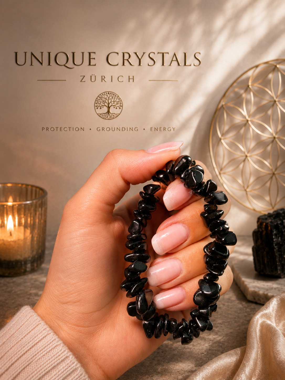 Black Tourmaline Splitterarmband | Schwarzer Turmalin 17cm