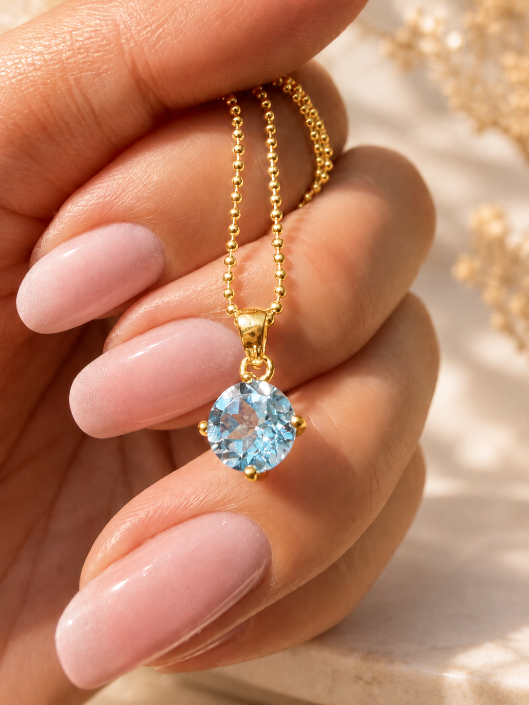 Blau-Topaz-Anhänger facettiert 1.5 cm – 925 Sterling Silber oder vergoldet