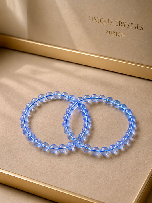 Blautopas Power Bracelet aus extra klaren 7 mm Blautopas-Perlen in 1A-Qualität
