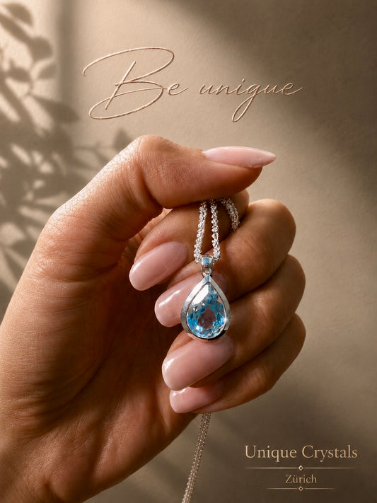Blautopas Tear Drop Anhänger 1,4 cm, 925 Silber