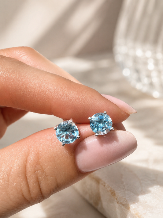 Blautopas im Emerald Cut - 925 Silber Ohrstecker