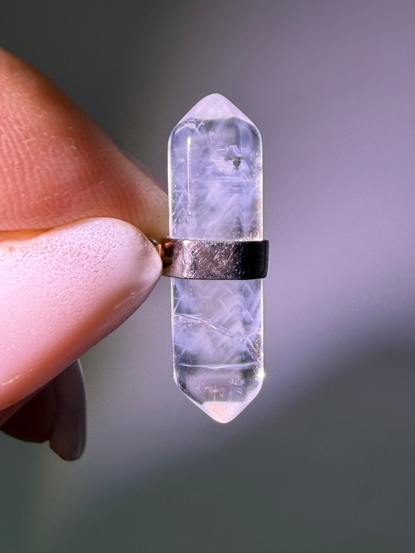 Blue Needle Bergkristall Anhänger 18 Karat vergoldet aus Brasilien Handarbeit