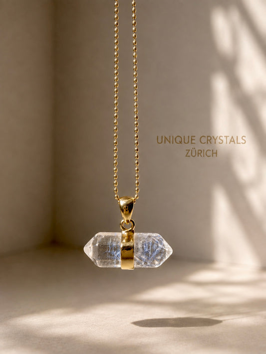 Blue Needle Bergkristall Anhänger aus Brasilien in 925 Sterling Silber extra klar