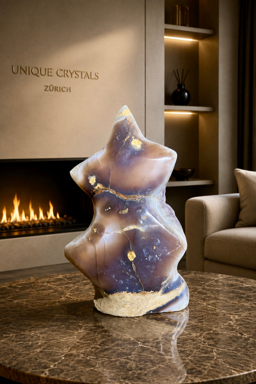 Rainbow Amethyst Flammenskulptur – 37 cm, Doppelkristallisation, Uruguay
