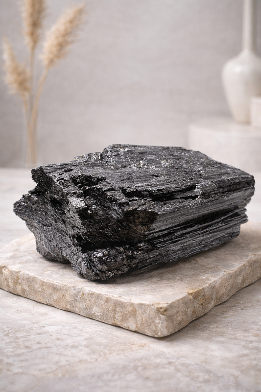 Schwarzer Turmalin - Schutzstein für Erdung & Stabilität 🖤 | 767 g, ca. 10,5 × 7 cm