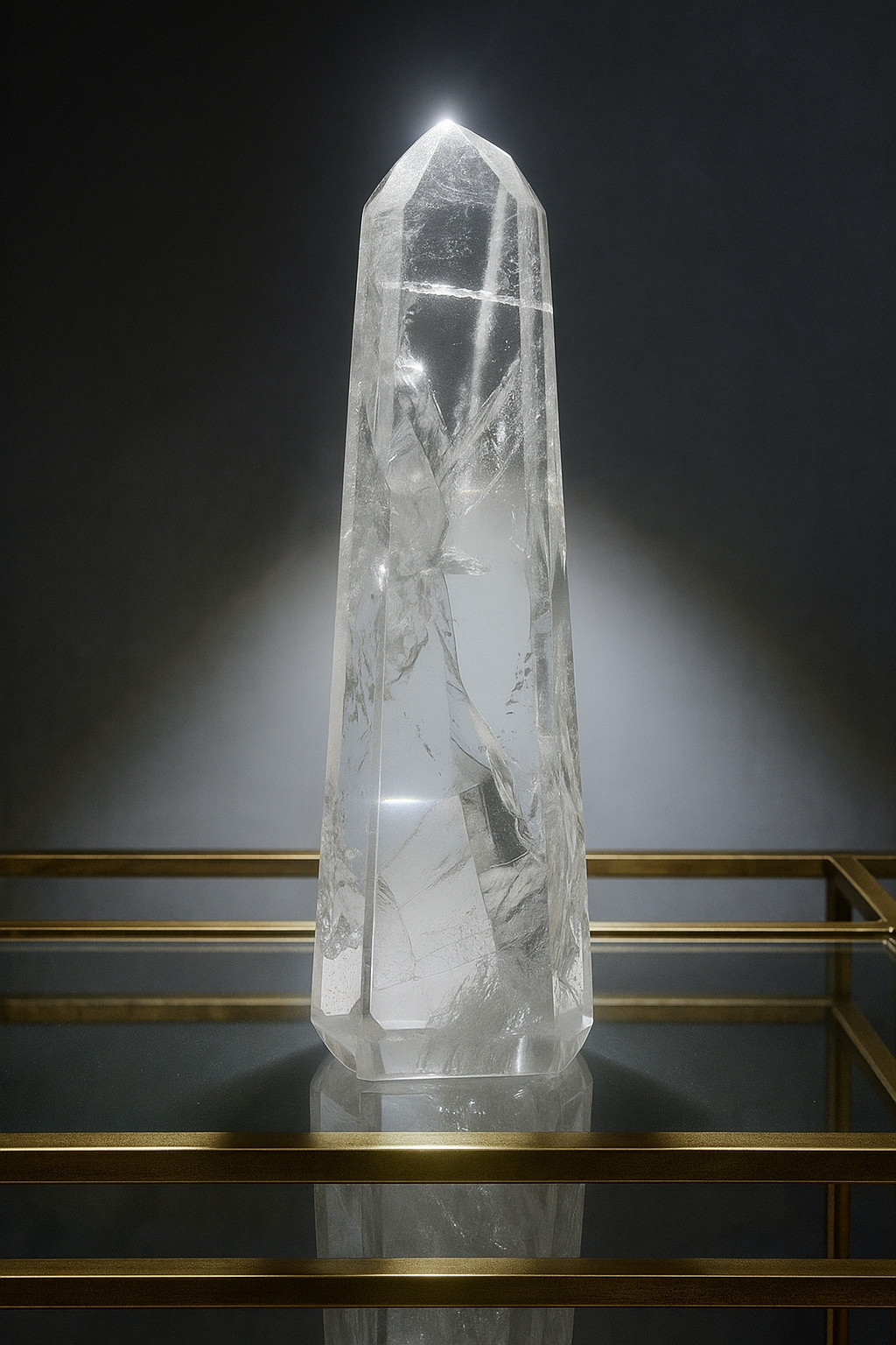 Lemurian Kristallspitze 27 cm – Extra klare Premium Qualität mit Regenbogen