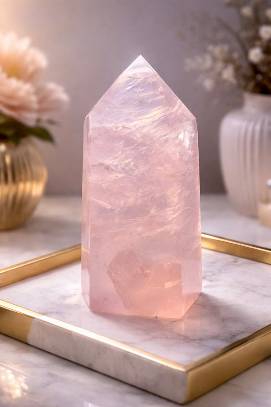 High-quality rose quartz gemstone point Brazil – 9.5 cm, 229 g