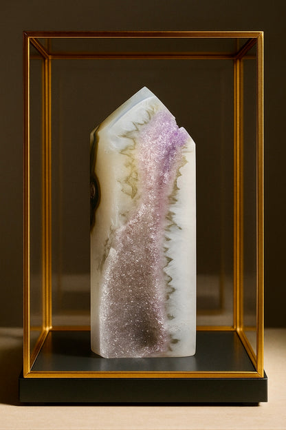 Achatspitze mit Amethyst 11.5 cm Fliederfarbene Kristalle aus Brasilien 💜