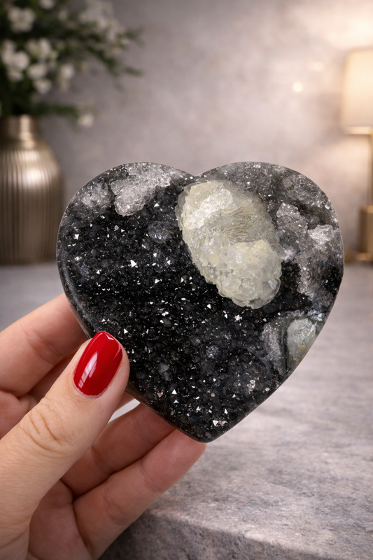 Bezauberndes Amethyst Herz mit Kalzit aus Uruguay - 9cm, 340g