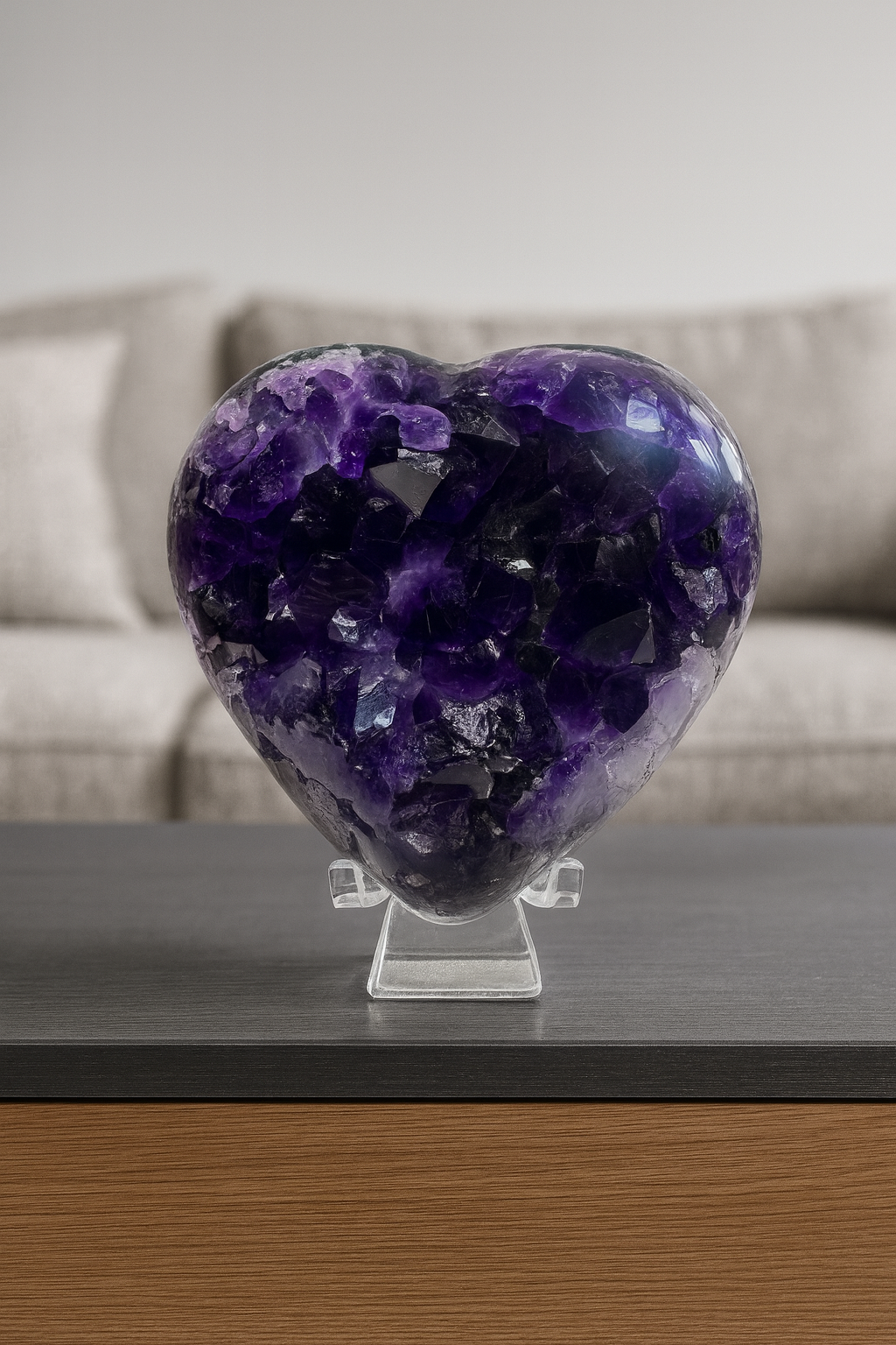 Exklusives Amethyst Herz 647 g Tiefviolett glossy Kristalle Uruguay