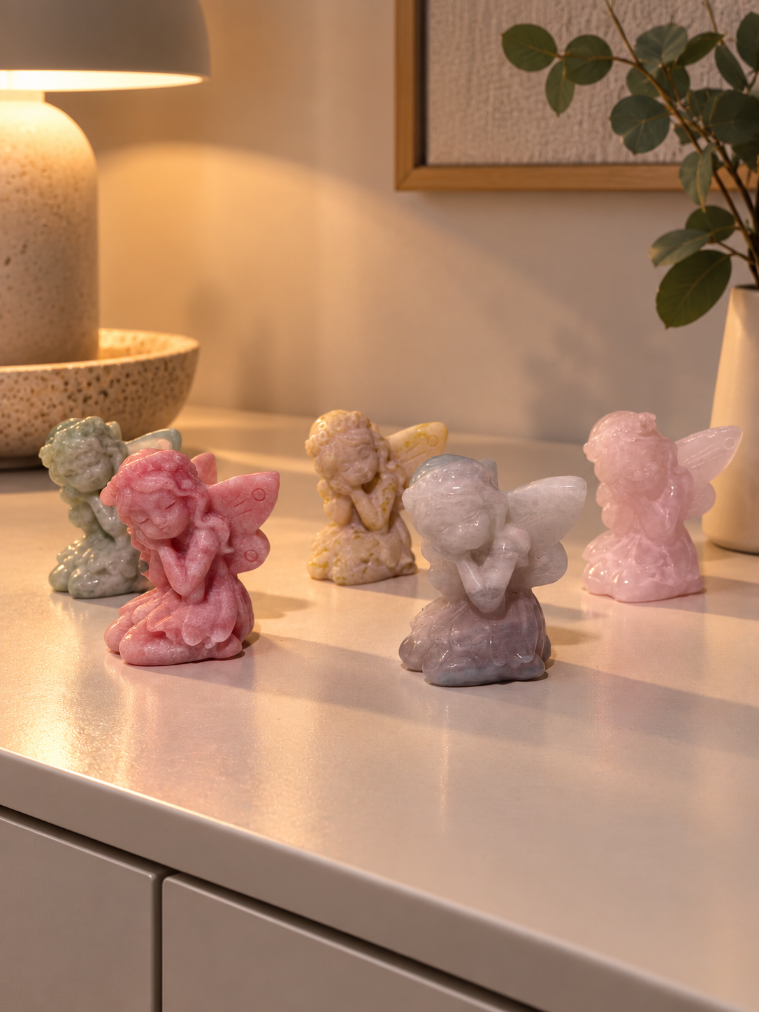 Kristallfee mit Flügeln 6 cm – Jade, Pink Opal oder Rosenquarz