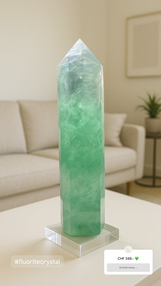 Mintgrüne Fluorit-Spitze aus Brasilien – 25.5 cm, 1.7 kg – seltenes Unikat in Extraqualität für Klarheit & Harmonie