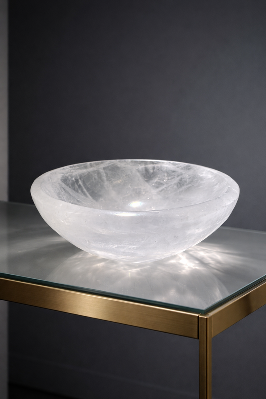 Bergkristall-Schale aus Brasilien – Handgeschliffene Quarz-Schale 10.5x4 cm mit Regenbogen