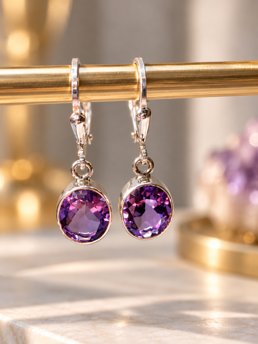 Amethyst-Hängeohrringe oval – 925 Silber, 2.6 cm