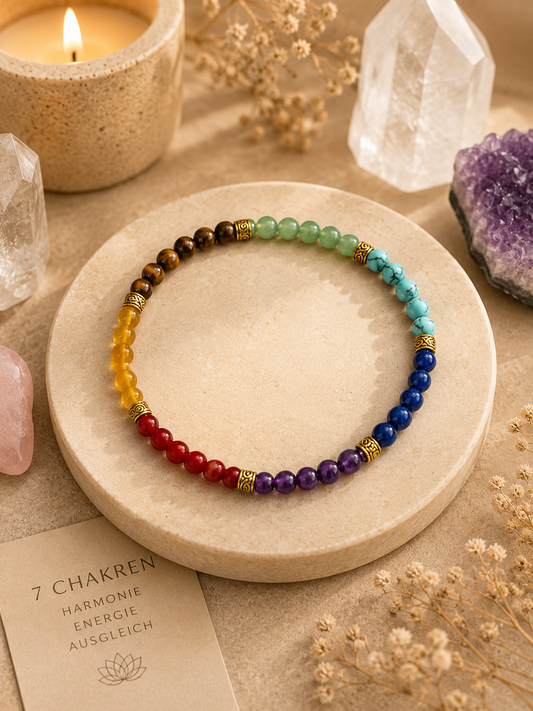Chakra Armband mit echten Edelsteinen und 4 mm Naturstein Perlen