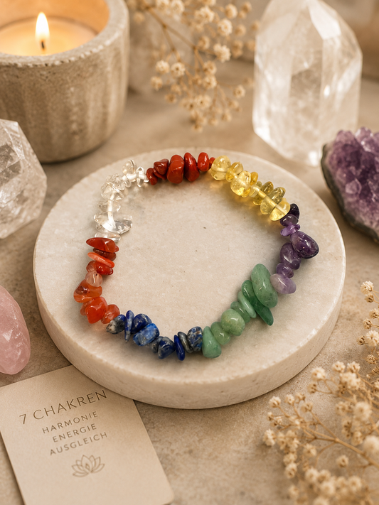 Chakra Armband mit sieben echten Chakren Edelsteinen und Natursteinen
