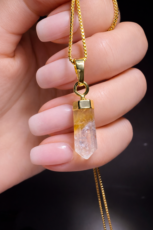 Citrin-Quarz-Anhänger vergoldet mit 925 Silberkette