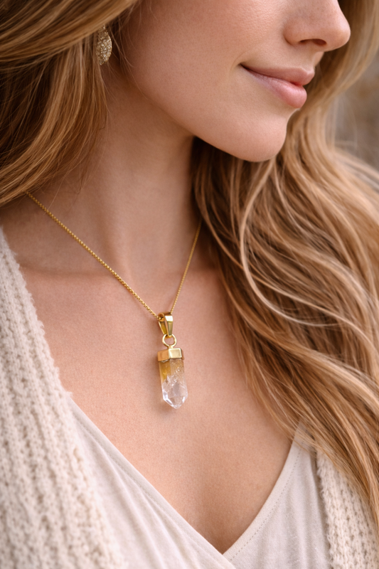 Citrin-Quarz-Anhänger vergoldet mit 925 Silberkette