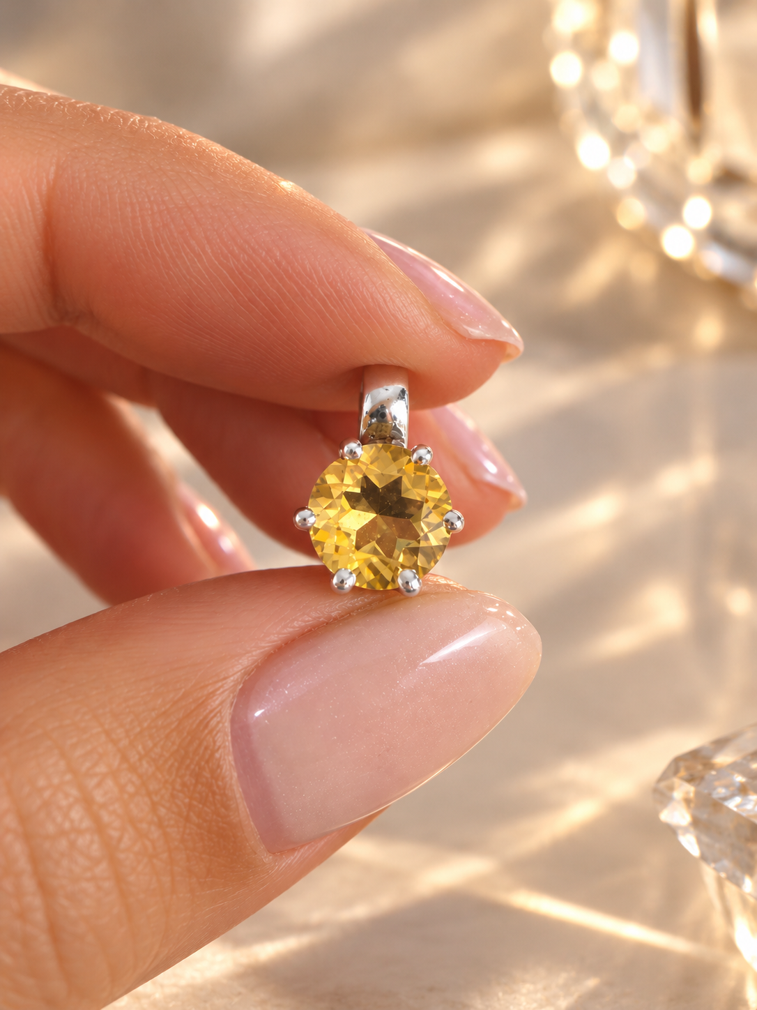 Citrin Anhänger aus 925 Silber mit echtem facettiertem Citrin 7 × 7 mm