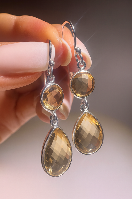 Citrin Ohrhänger 4.5 cm | 925 Silber Ohrringe mit extraklarem Citrin | 1A-Qualität Edelsteinschmuck