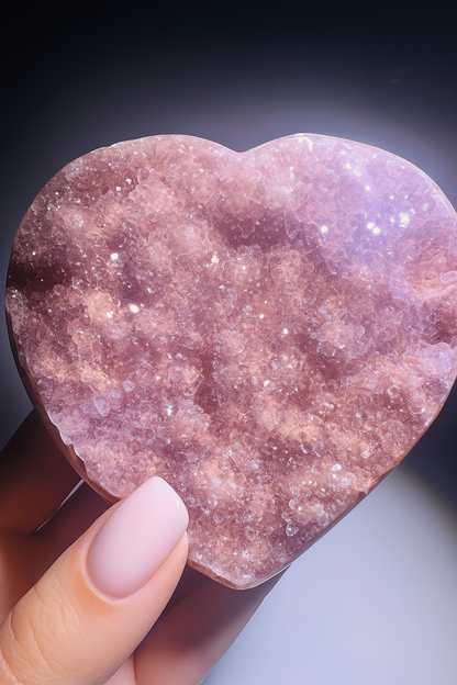 Rainbow Amethyst Herz 9 cm – Doppelkristallisation in Rosa | Premium Qualität