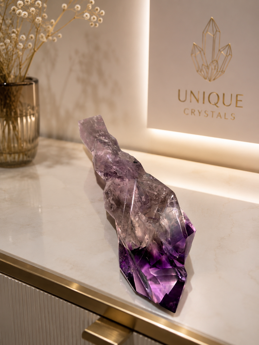 Amethyst Zahn aus Brasilien – Kraftvoller Doppelender mit Phantomen - 18 cm