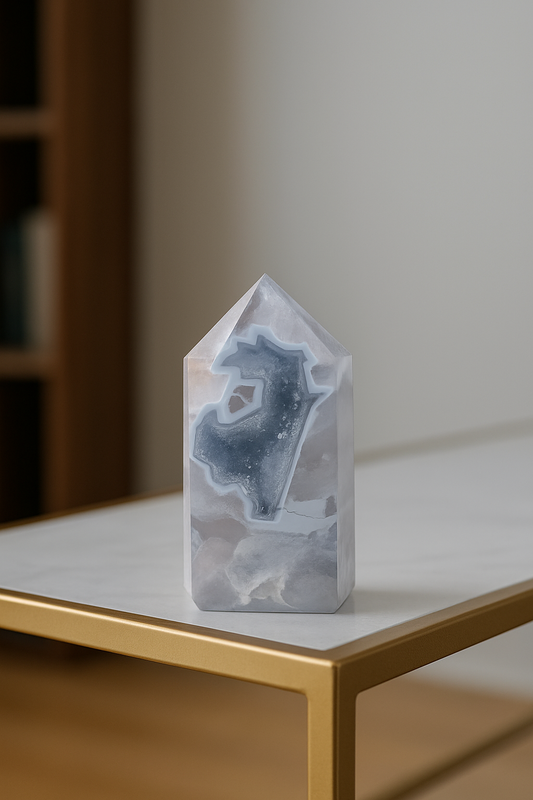 Hellblaue Achat-Spitze 9.5 cm 💎 Brasilien