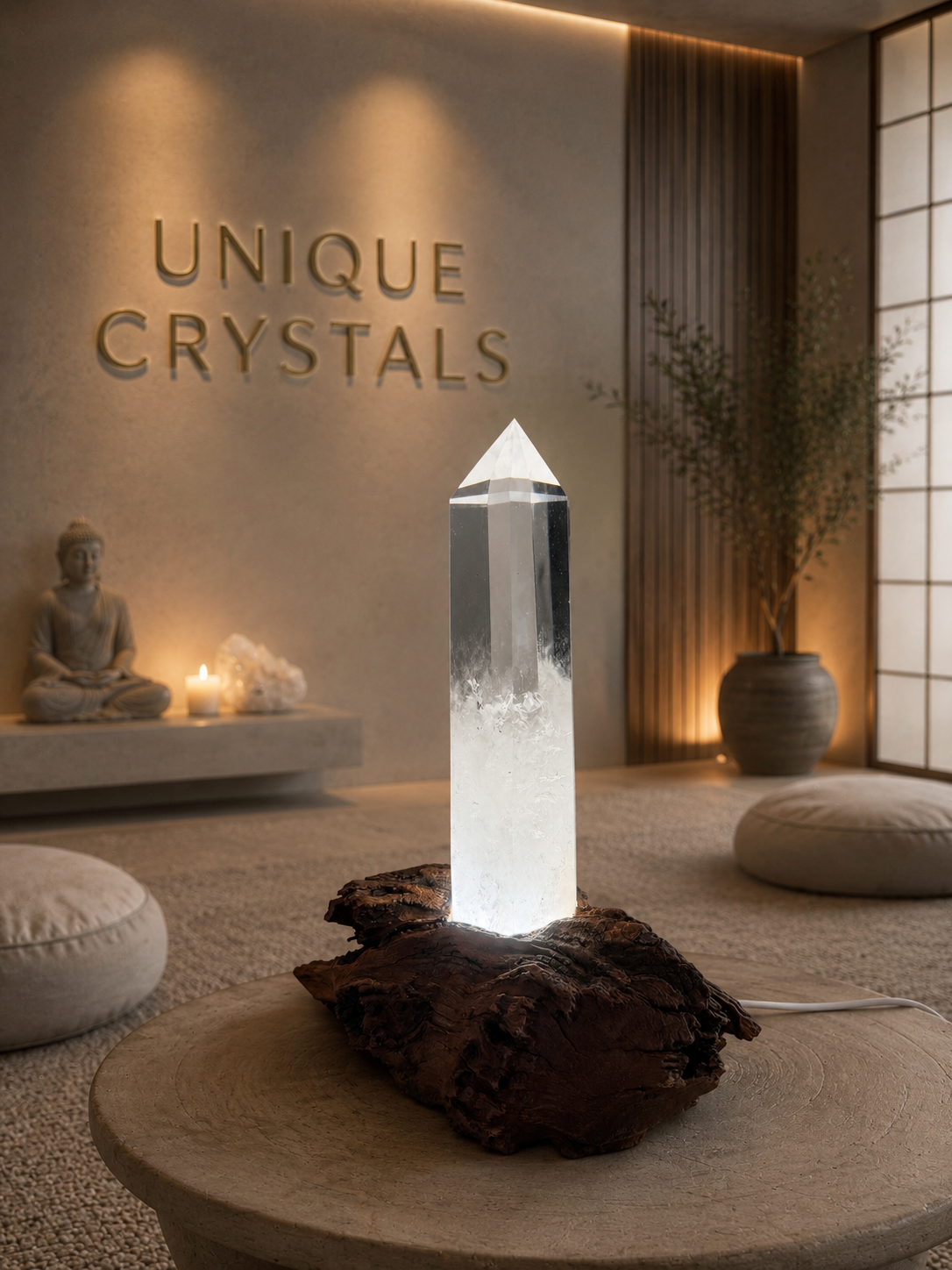 Ultra-clear rock crystal point on root stand – Light play & natural magic ✨ | 19 cm