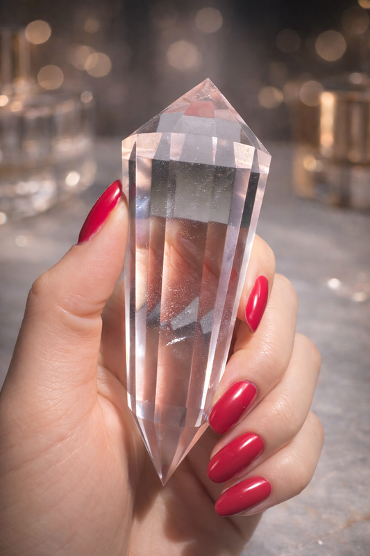 Lemuria Vogel-Cut-Kristall – Ultra klarer Bergkristall mit 12 Facetten